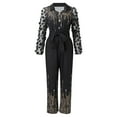 thumbnail image 2 of Aayomet Women'S Jumpsuits Women's Lapel Deep V Lace Stitching Bell Bottoms Jumpsuit,Gold S, 2 of 4