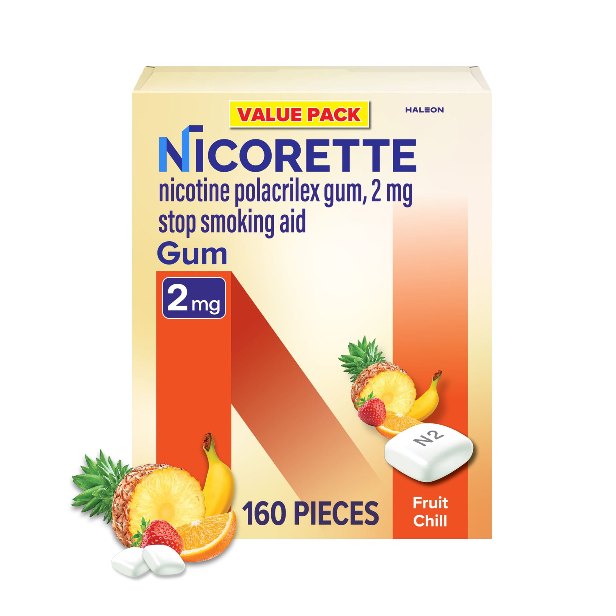 (2 pack) Nicorette Nicotine Gum, Stop Smoking Aids, 2 Mg, Fruit Chill, 160 Count