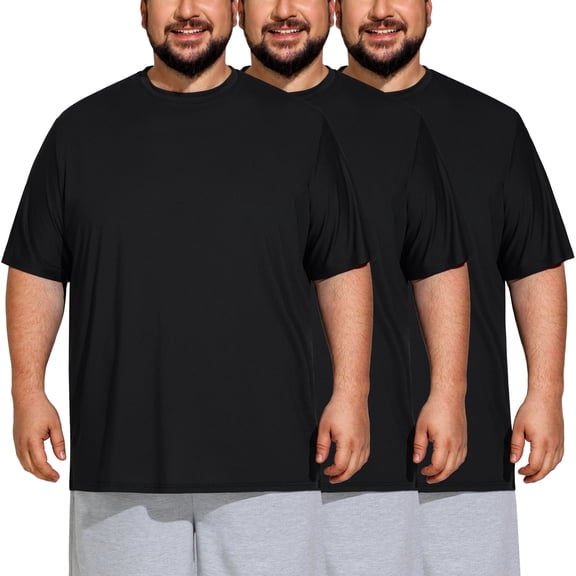 Teesmen Men's Big & Tall 3 Pack T-Shirts, Dry Fit Short Sleeve Crew Neck Tee for Gym Workout Outdoor Work, Black