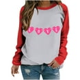 thumbnail image 2 of pimelu Valentine's Day Sweatshirt for Women Crewneck Sweatshirt Womens Fashion Color Block Heart Love Letter Print Sweater Tops Spring Ladies Loose Long Sleeve Pullover Tunic Blouses, 2 of 3