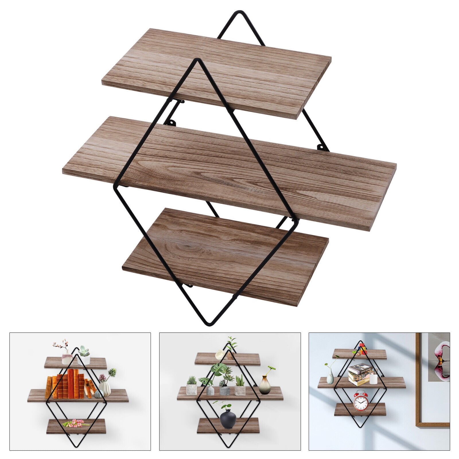 3 Tier Floating Shelf Bookcase Photo Storage Book Display Rack Wall