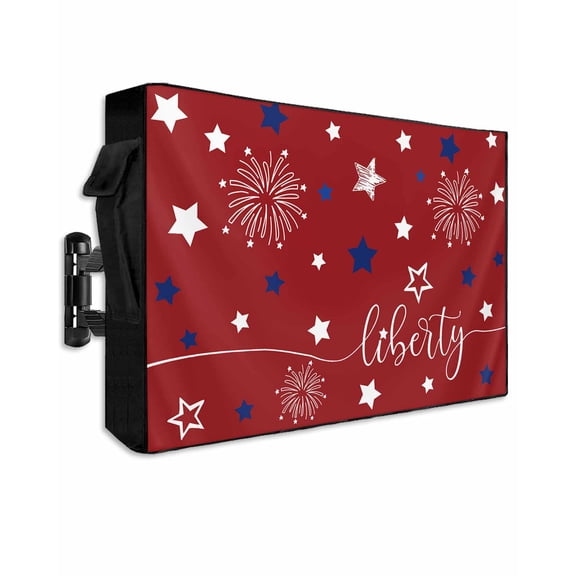 4th of July Outdoor TV Cover 48 to 50 Inch Weatherproof, Blue White Star Fireworks Independence Day 600D Oxford TV Covers with Waterproof Zipper, Outside Flat TV Screen Protector Size 48"Wx30"Hx4.5"D