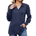 thumbnail image 4 of Button Loose-fitting Sanding T-shirt Top For Women, 4 of 6