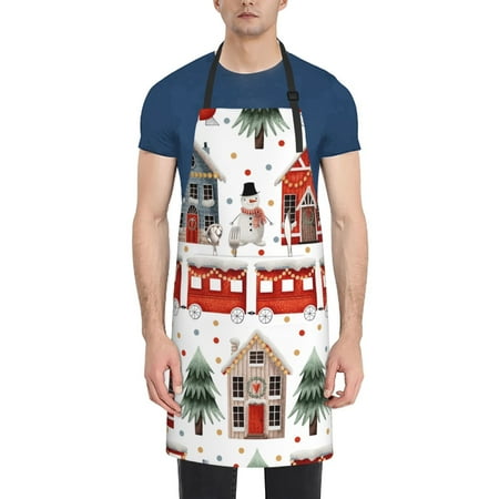 

Picia Christmas Houses Waterproof Apron for Unisex Adult - Adjustable Bib Apron with Pockets Ideal for Cooking Gardening Painting and Household Chores