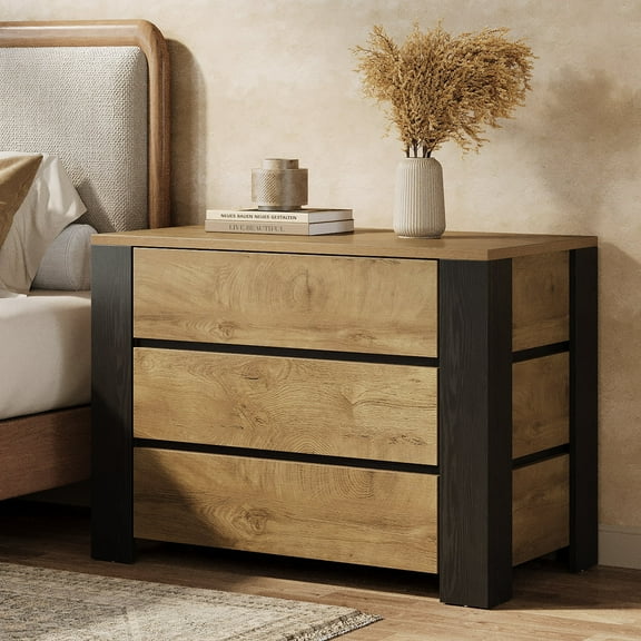 Finmind 36-Inch Wide Nightstand, Large Night Stand with 3 Drawers, Oversized Nightstand Bedside Table for Bedroom, Farmhouse Side End Table with Storage for Living Room, Natural