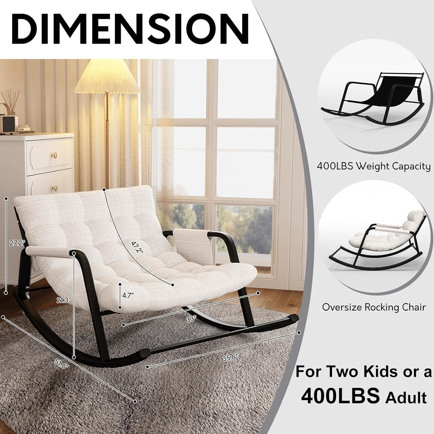 HomeZeer Indoor Rocking Chair with Cushion, Modern Grand Papasan Rocker Chairs, Oversize Papasan Recliner Chair for Living Room, Bedroom, Study Room, Beige