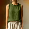 thumbnail image 2 of Women's Ruffle Trim Sleeveless Tank Top Summer Loose Fit High Neck Plain Shirts Casual Comfy Boho Beach Travel Tops Army Green, 2 of 6
