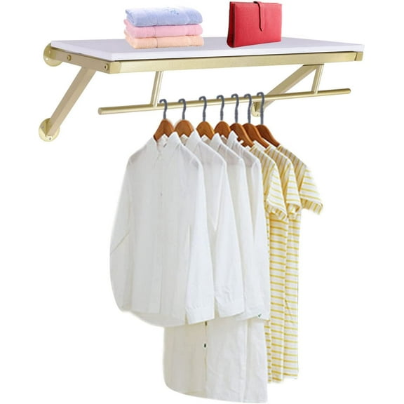 Miumaeov Clothes Rack with Top Shelf, Wall Mounted Garment Rack,Heavy Duty Detachable Multi-Purpose Hanging Rod for Closet Storage