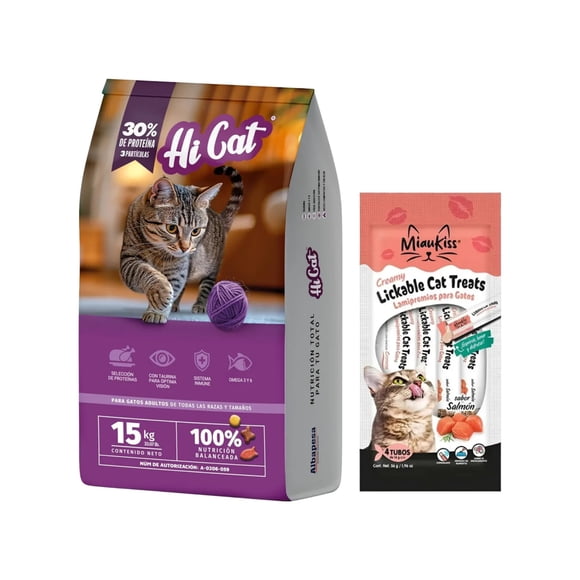 Hi-Cat 15 kg + MIAUKISS LICKABLE SALMON 4 PACK 56GR