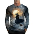 thumbnail image 2 of YOIAVAIOY Graphic Long Sleeve Shirts for Mens Witch Print Crewneck T shirt Novelty Halloween Tops Festival Trendy Blouse Navy XXXXL, 2 of 5