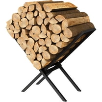 Large Black X-Type Firewood Rack with Tool Shelf - Sturdy X-Frame Indoor/Outdoor Wood Holder, Space Saving Stackable Organizer for Fireplace Patio Wood Stoves 28.74"x10.04"x21.65"