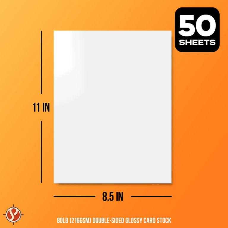 8.5” x 11” Double-Sided Gloss White Card Stock Paper, Great for Photos,  Marketing Materials, Posters, Business Covers, etc., 80lb (216gsm), 50  Sheets