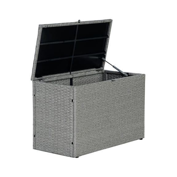 happimess Nino 31.5" Modern Minimalist Outdoor Faux Wicker Deck and Patio Storage Box, Gray, TRK1000A