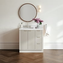 ARIEL Milan 36 Inch Left Offset Single Rectangle Sink Bathroom Vanity with Carrara White Quartz Countertop 1.5 Inch in Warm White