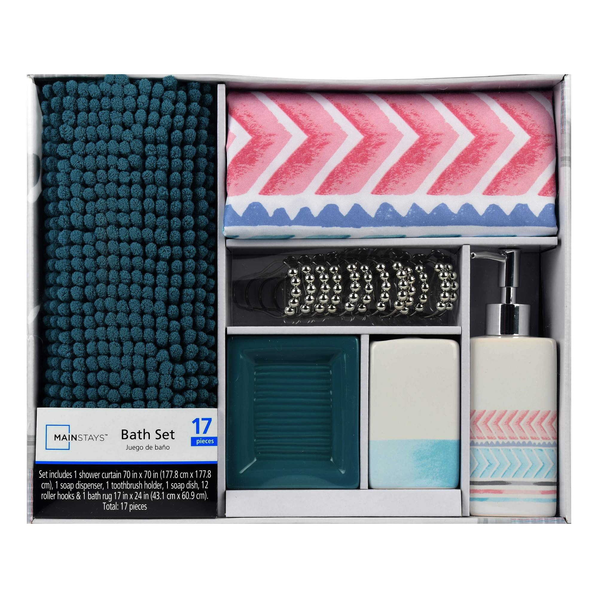 Mainstays 17-Piece Bathroom Set, Boho Border - Walmart.com ...