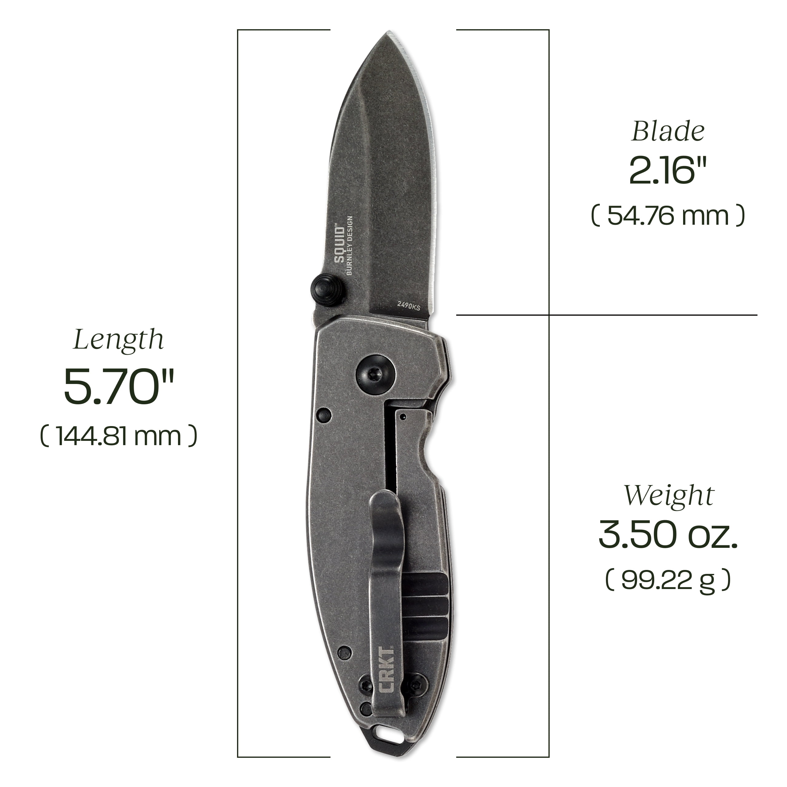 CRKT Squid Everyday Carry EDC Pocket Folding Knife with Frame Lock: Stainless Steel Plain Edge Blade, Stainless Steel Handle, Pocket Clip, 2490KS
