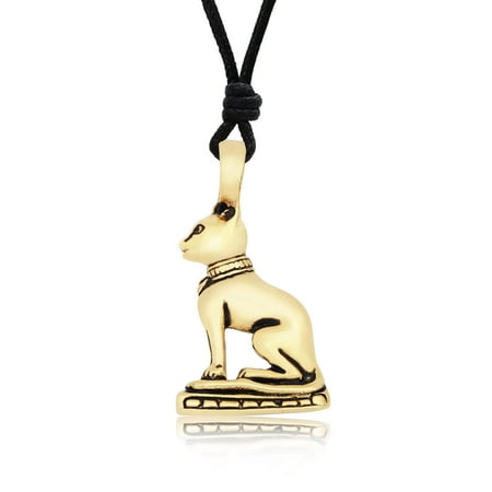 - New Eyptian Bast Cat Brass Charm Necklace Pendant Jewelry With Cotton Cord