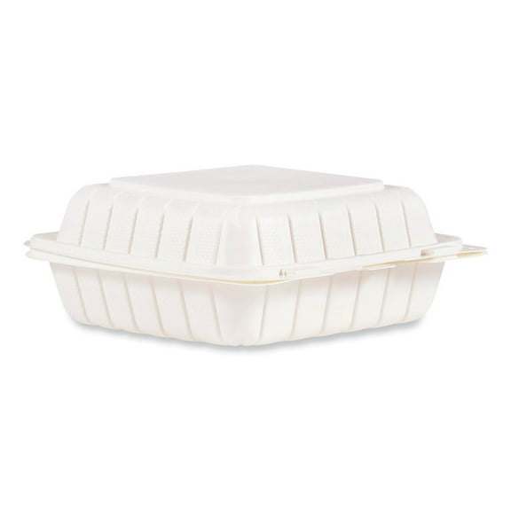 Dart 85MFPPHT1R Single Compartment 8.25 in. x 8 in. x 3 in. Plastic Hinged Lid Containers - White (150/Carton)