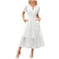 thumbnail image 2 of GEWSEY Womens Summer Casual Maxi Dress V Neck Ruffle Sleeve Sundress Fashion Flowy Tiered Boho Beach Vacation Long Dresses (White, XL), 2 of 9
