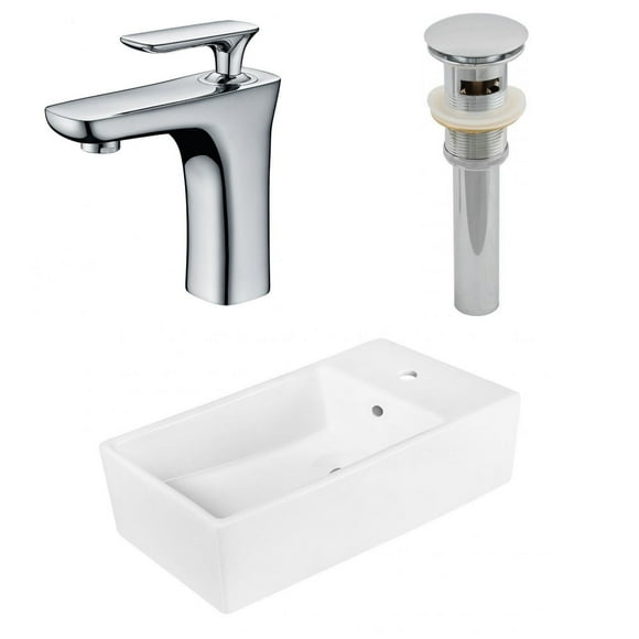 19-in. W Above Counter White Bathroom Vessel Sink Set For 1 Hole Center Faucet AI-26392