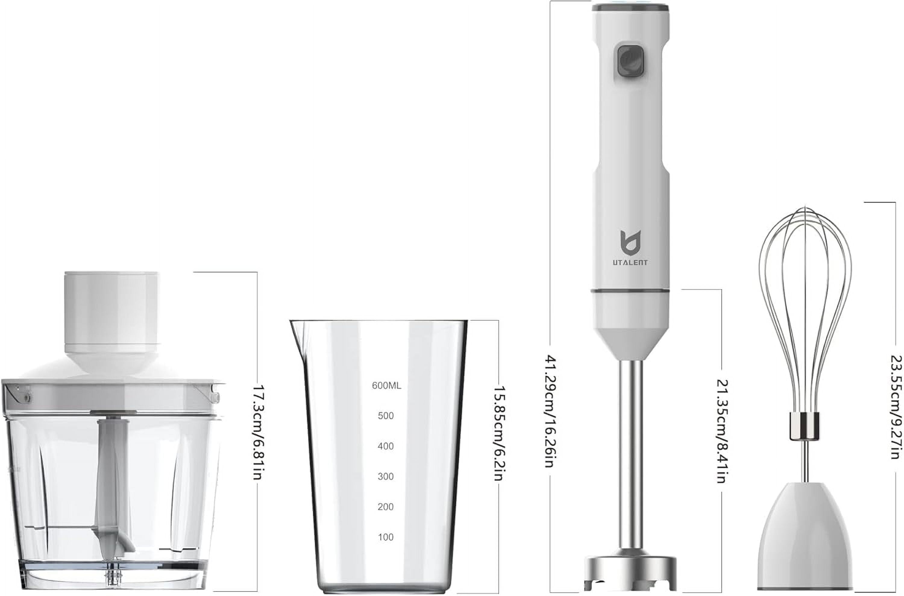 Cordless Hand Blender  Variable Speed Immersion Blender Rechargeable with USB-C   Whisk for Smoothies Milkshakes Hummus Soups White