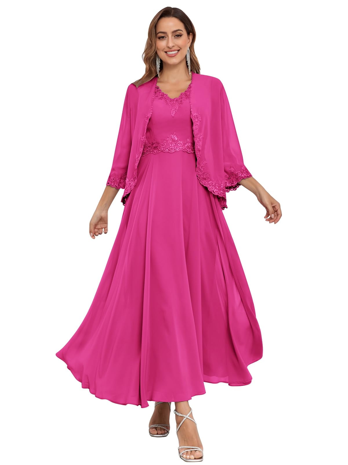 Vestidos de chiffon con escote en V profundo y abertura Rosa Polvoriento Tallas Grandes main image 0
