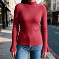 thumbnail image 5 of cocolona Womens Mock Neck Thin Sweater Solid Color Flare Sleeve Trendy Slim Basic Layer Sweater Ribbed Knit Fall Tops, 5 of 7