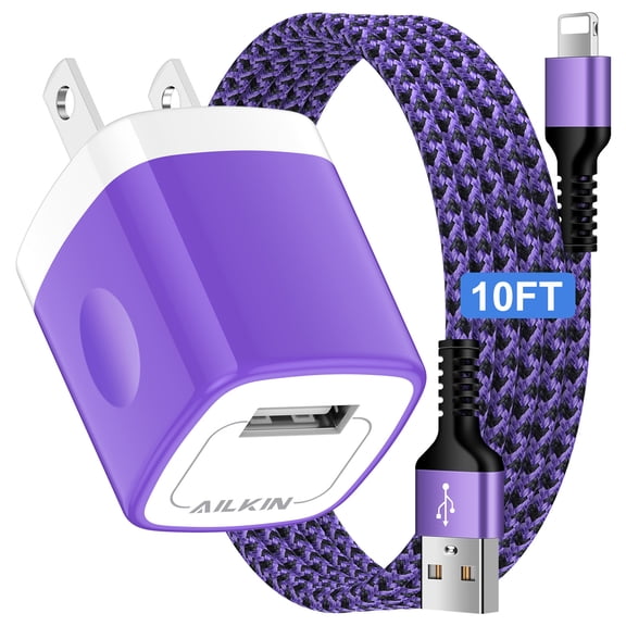 Compatible with iPhone Charger 10ft Cord,Fast Charging Cable AILKIN Usb Charger Block Charging Block Fast Charger Compatible with iPhone 14/13/12/11/10 Charger,Purple