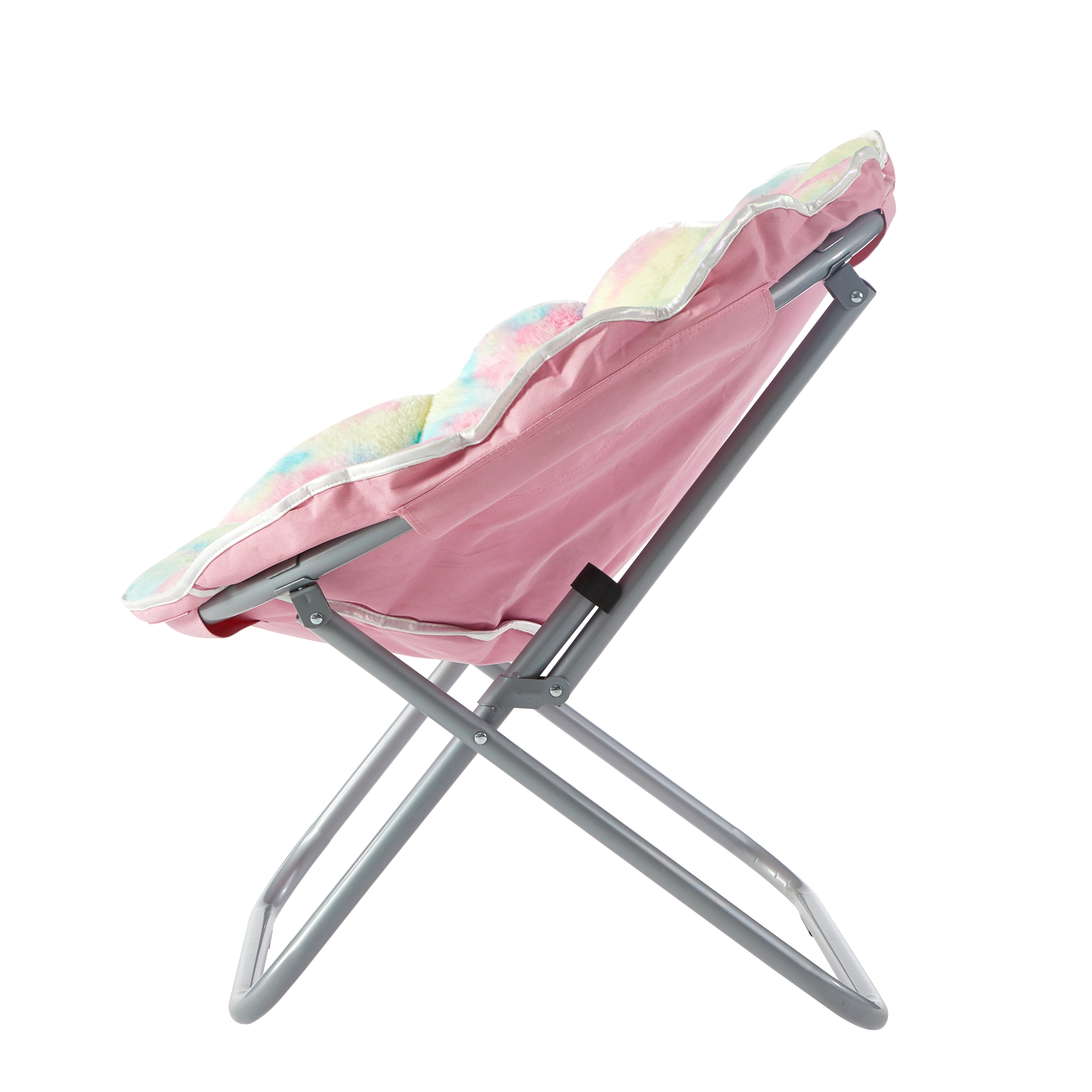 Justice Faux Fur Scallop Saucer™ Chair with Holographic Trim, Rainbow Tie Dye Pink - image 7 of 8