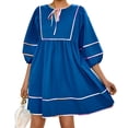 thumbnail image 5 of 3/4 Sleeve Women High Waist Patchwork Loose Mini Babydoll Dress, 5 of 6