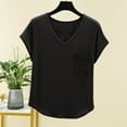 thumbnail image 4 of Olyvenn Stylish Womens Summer Tops V Neck Short Sleev Shirts Casual Loose Basic Tee Summer Clothes Outfits with Chest Pockets Black 8, 4 of 8