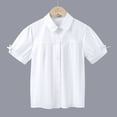 thumbnail image 5 of KPOPLK Girls Shirt Short Sleeve Button Up Top Kids School Uniform Cotton Collared Dress Blouse Size 15-16 Years,Beige, 5 of 5