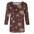 thumbnail image 4 of asdoklhq Christmas Tops for Women Trendy Women's Fashion Casual Color Letters Printing Round Neck 3/4 Sleeve T-shirt Blouse Multicolor L, 4 of 5