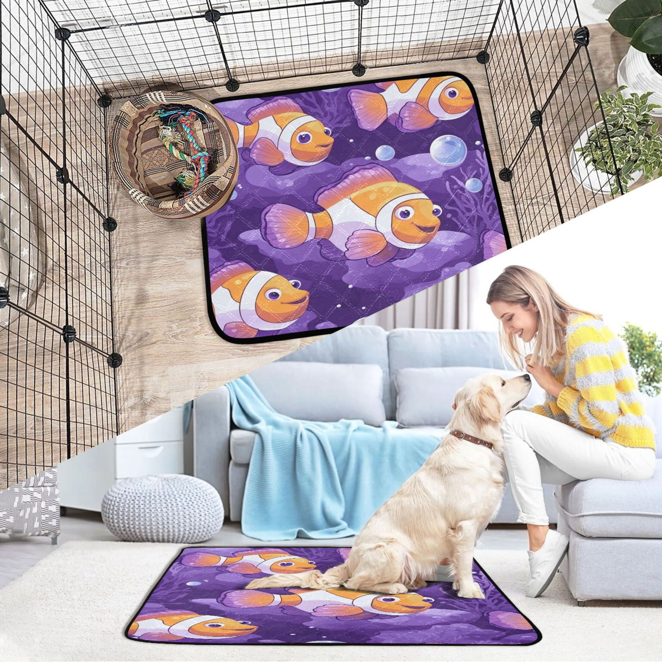 Qxltty Tropical Clownfish Cat litter Pads Pet Set of 3 Diaper Mats Center Anti-leakage Layer Absorbent Soft and Comfortable