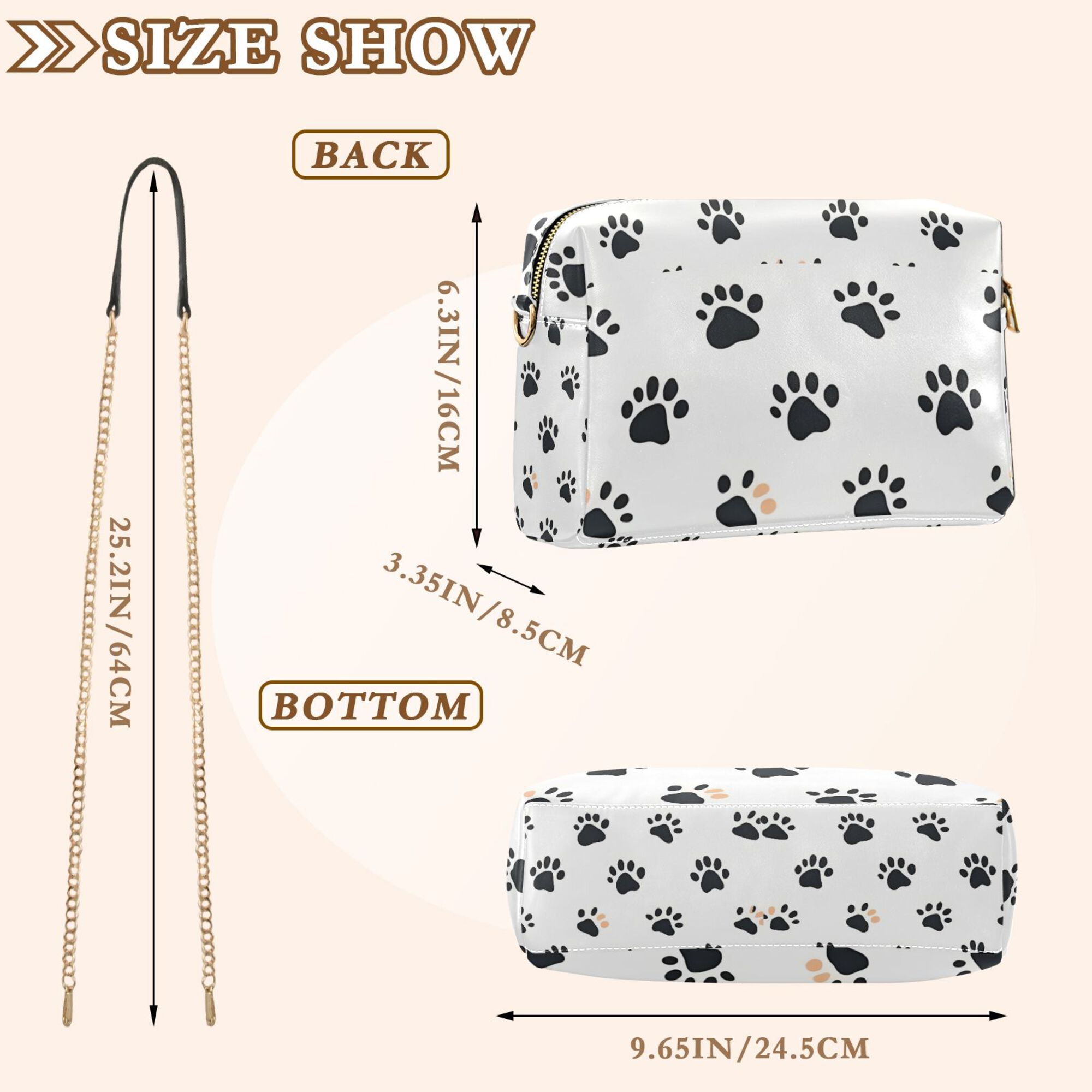 FORMRS Women Crossbody Purse with Chain Strap Vegan Leather Shoulder Handbag, Black Cartoon Cat Paw