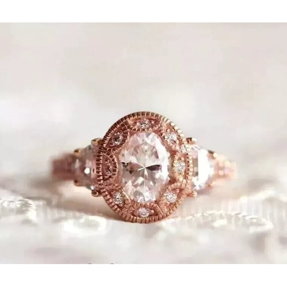 ORLOV DIAMONDS 2 Ct Oval Cut Moissanite 14K Rose Gold Plated Women's Engagement Ring