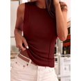 thumbnail image 4 of Women's Solid Ribbed Crew Neck Slimming Sleeveless Crop Tank Top Basic Daily Layering Vest Wine Red XL, 4 of 10