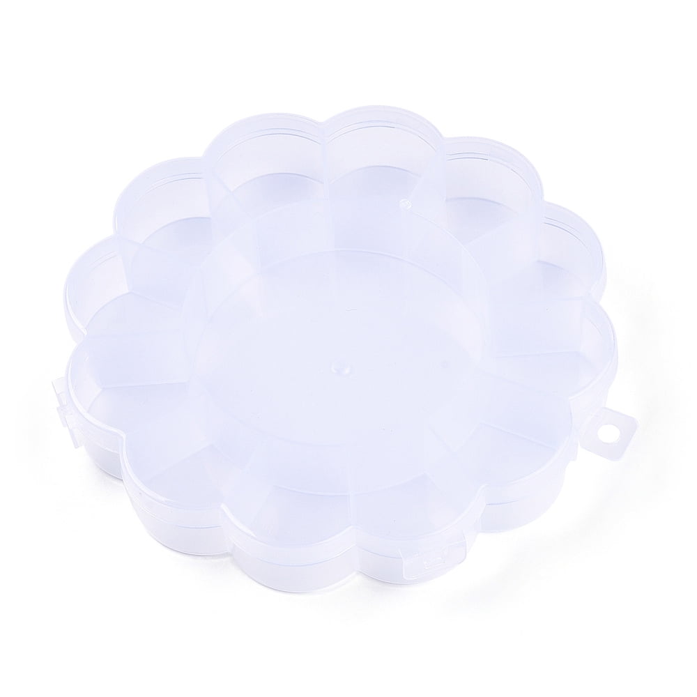Flower Plastic Bead Storage Containers 13 Compartments Clear 15.5x15.5x2.5cm