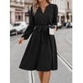 thumbnail image 2 of Solid Color Split V Neck Long Sleeve Classic Dress Knee Length, 2 of 5