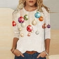 thumbnail image 2 of Christmas Plus Size Shirts for Women 3/4 Length Sleeve Holiday Tops Crew Neck Graphic Printed Festive Tees Outfits (5XL, Beige), 2 of 5