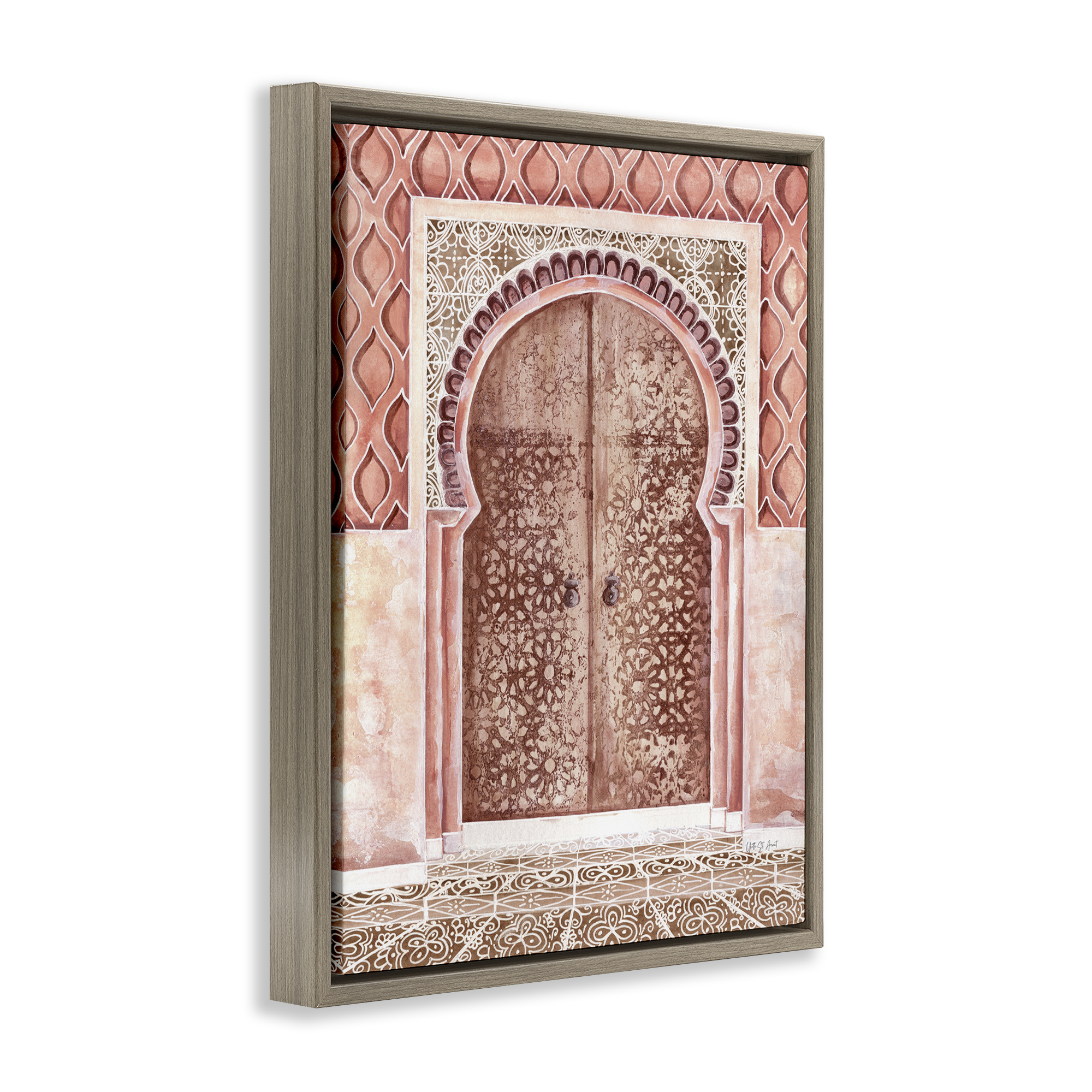 Stupell Industries Moroccan Tiled Doorway Town & City Painting Brown Floater Framed Art Print Wall Art, 17 x 21