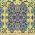thumbnail image 2 of Ambesonne Vintage Fabric by the Yard Upholstery, Ethnic Grunge Flower Motif, 3 Yards, Pastel Yellow and Purple, 2 of 5