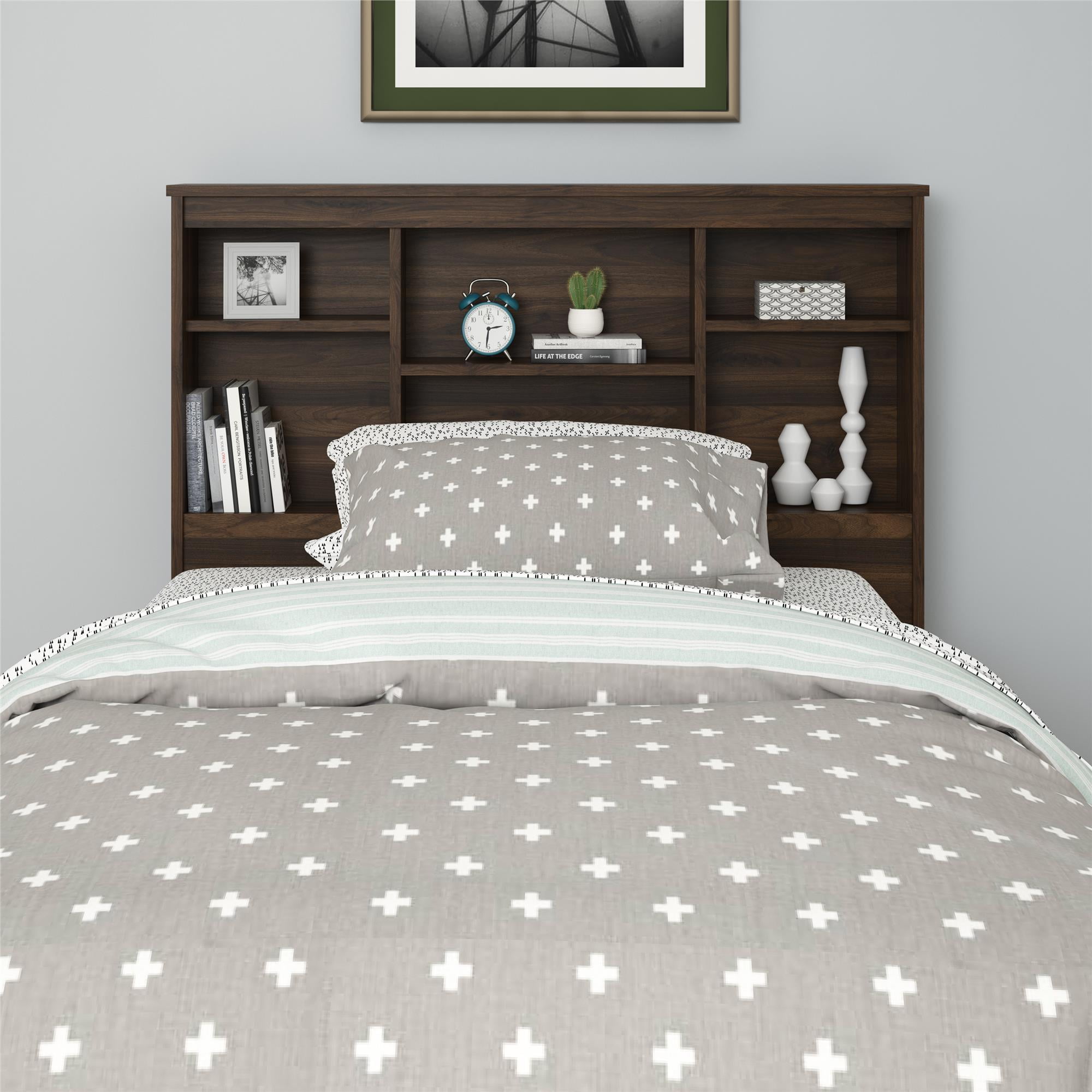 Mainstays Classic Twin Storage Headboard, Walnut