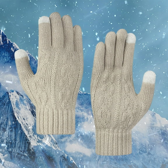 Yanyanz Winter Gloves,Winter Warm Gloves for Women Upgraded Touchscreen Gloves Knit Gloves with Soft Fleece for Cold Weather Thermal Gloves Women Gloves for Cold Weather Clearance Beige One Size