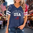 thumbnail image 2 of 250 Anniversary Usa Shirt Women Women's Casual Solid V Neck Short Sleeve Tee Everyday Tshirts for Women Dark Blue S, 2 of 5