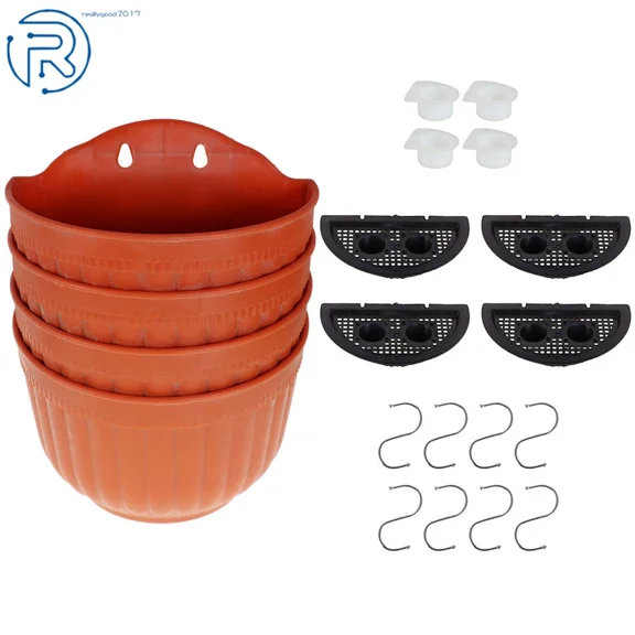 PURELY- 4 Pack Brick Red Hanging Planter Plastic Flower Plant Pots For Yard Garden