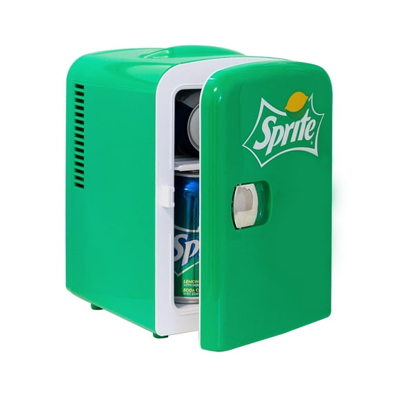Coca-Cola Sprite 4L Cooler/Warmer w/ 12V DC and 110V AC Cords, 6 Can Portable Mini Fridge, Personal Travel Refrigerator for Snacks Lunch Drinks Cosmetics, Desk Home Office Dorm, Green