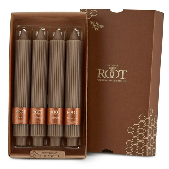 ROOT Candles Unscented Grecian Collenette Taper Candles, 9-Inch Tall, Box of 4, Color: Portobello