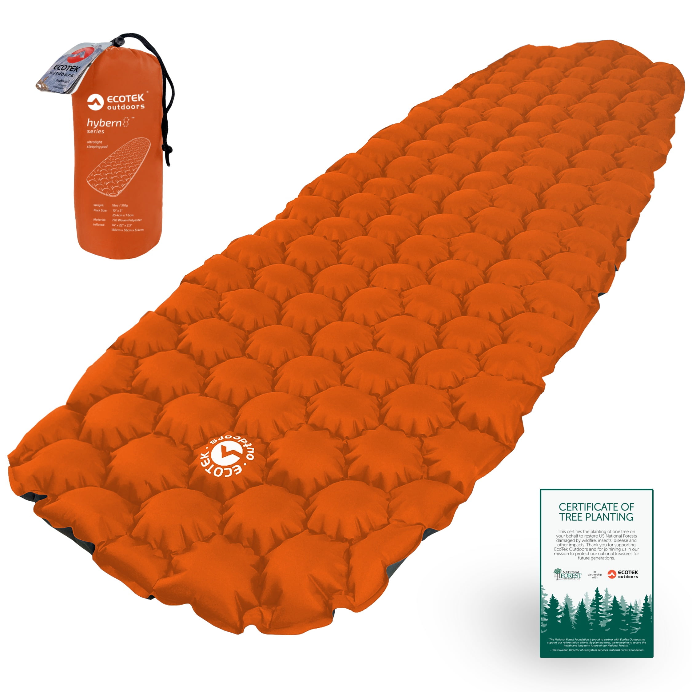 EcoTek Outdoors Hybern8 Ultralight Inflatable Sleeping Pad for Hiking