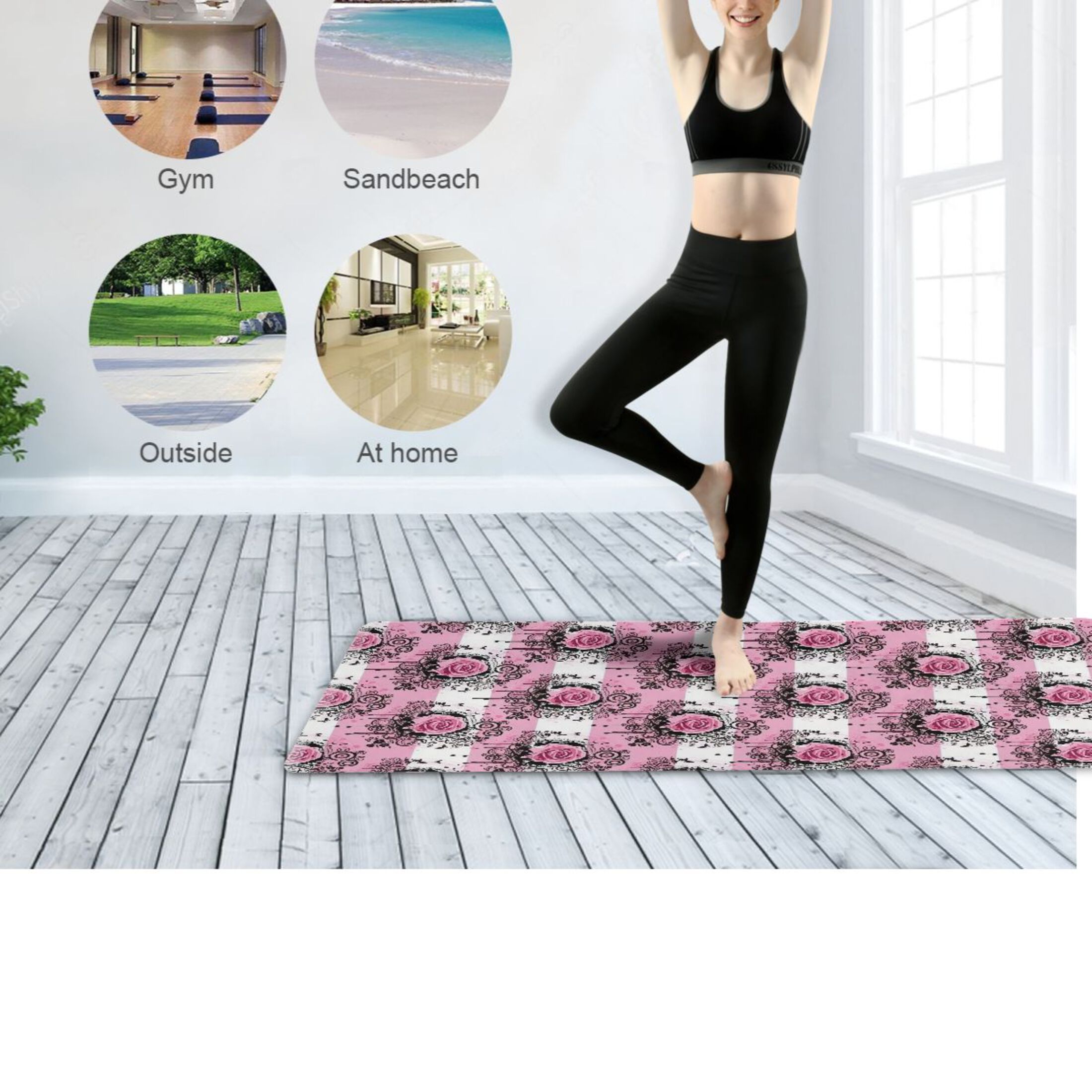 BZSMCE Yoga Mat Women Fitness Mat Pink Floral Lattice Pattern